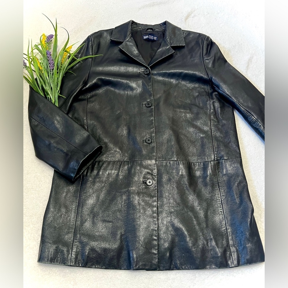 Lands End Vintage Leather Trench Jacket - Medium (10/12)